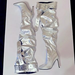 Cape Robbin. Silver thigh high boots. Size 9.